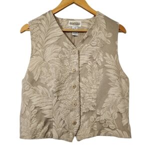 Vintage plant foliage print buttondown short coat vest
